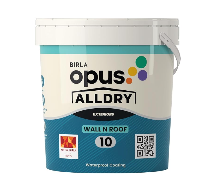 Birla Opus Alldry Wall N Roof 10 Waterproof Coating (20L, White Colour)-Excellent reflection, water resistance-Crack Bridging, Long Lasting Terrace Protection-For Roofs, Walls